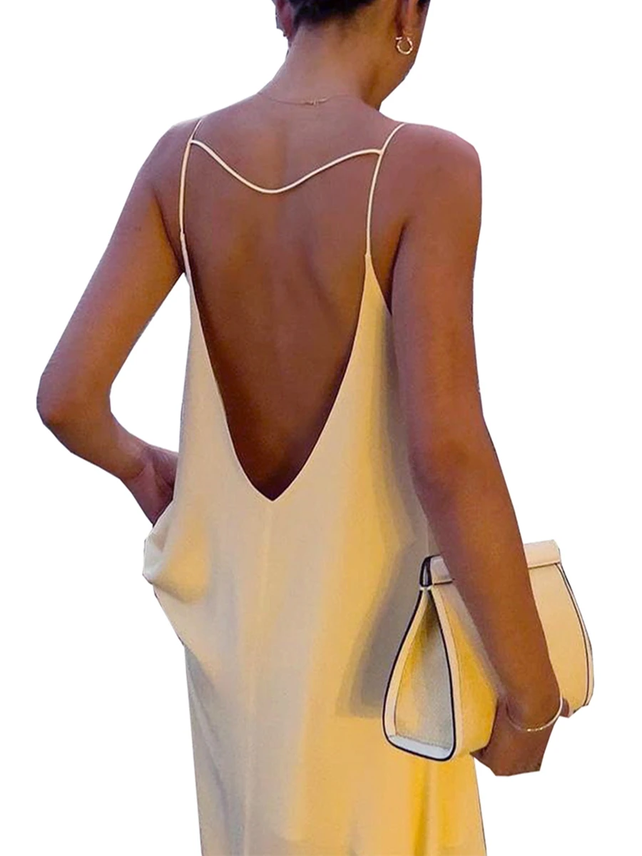 

Женское атласное коктейльное платье миди без рукавов, с воротником-хомутом и открытой спиной