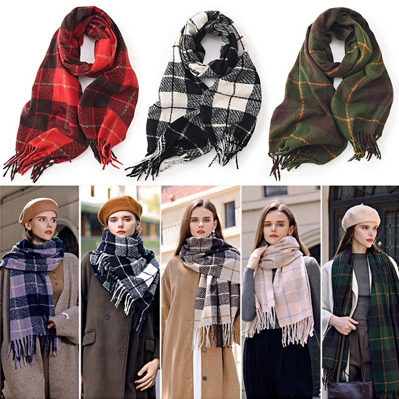 

Женский зимний шарф, имитация кашемира, с кисточками, зимний утолщенный теплый шарф на шею, Модные Винтажные Аксессуары