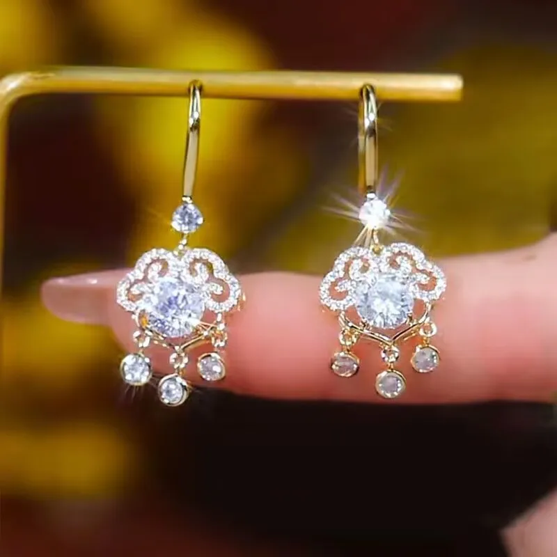 

2023 New Crystal Flower Dangle Earrings For Women Girls Shining Zircon Love Heart Waterdrop Earring Wedding Luxury Jewelry