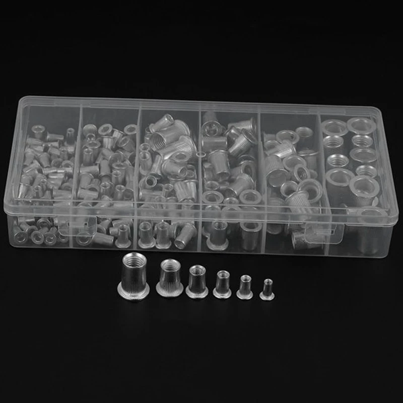 

SEWS-200Pcs M3 M4 M5 M6 M8 M10 Rivet Nut Carbon Steel Flat Head Thread Insert Nut Rivet Cap Set Thread Insert Nut Kit