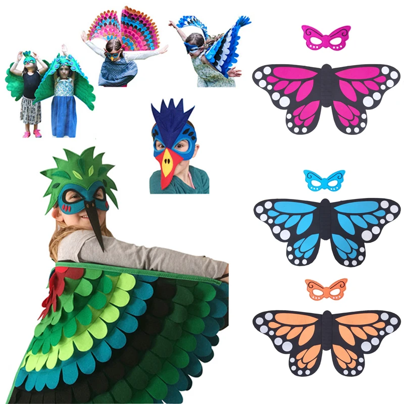 

New Baby Girls Funny Owl Butterfly Wing Cape Mask Accessories For Fairy Tale Princess Cosplay Costume Children Halloween Gift