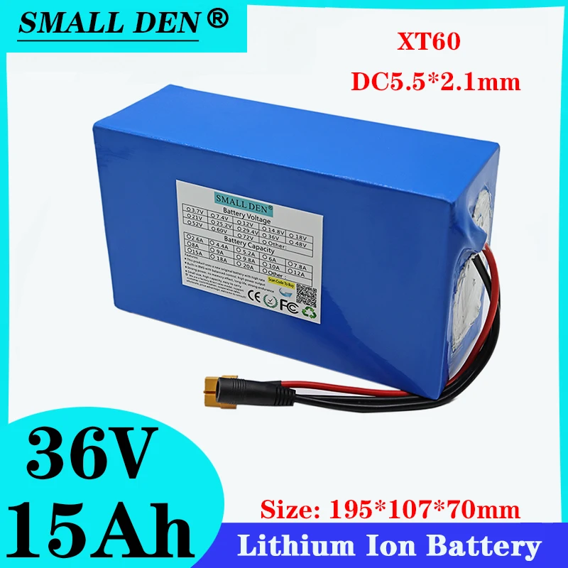 

36V 15A 18650 lithium battery pack 10S5P 15000mAh Built-in 25A high current balance BMS 1000W, electric bicycle battery