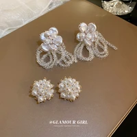 pearl crystal fringed flowers earring south koreas temperament fashionable sweet elegant personality stud earrings ms jewelry