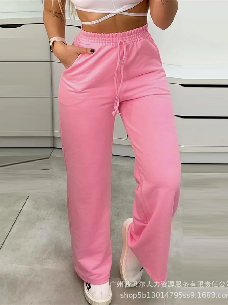 

Женские Элегантные прямые брюки Mandylandy, женские модные розовые уличные штаны Y2K с эластичным шнурком и высокой талией, свободные спортивные ...