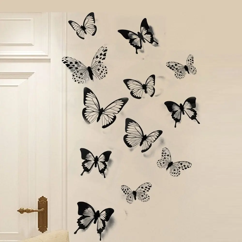 Купи Black White 3D Butterfly Wall Stickers Wedding Decoration Bedroom Living Room Home Decor Butterflies Decals Decals за 107 рублей в магазине AliExpress