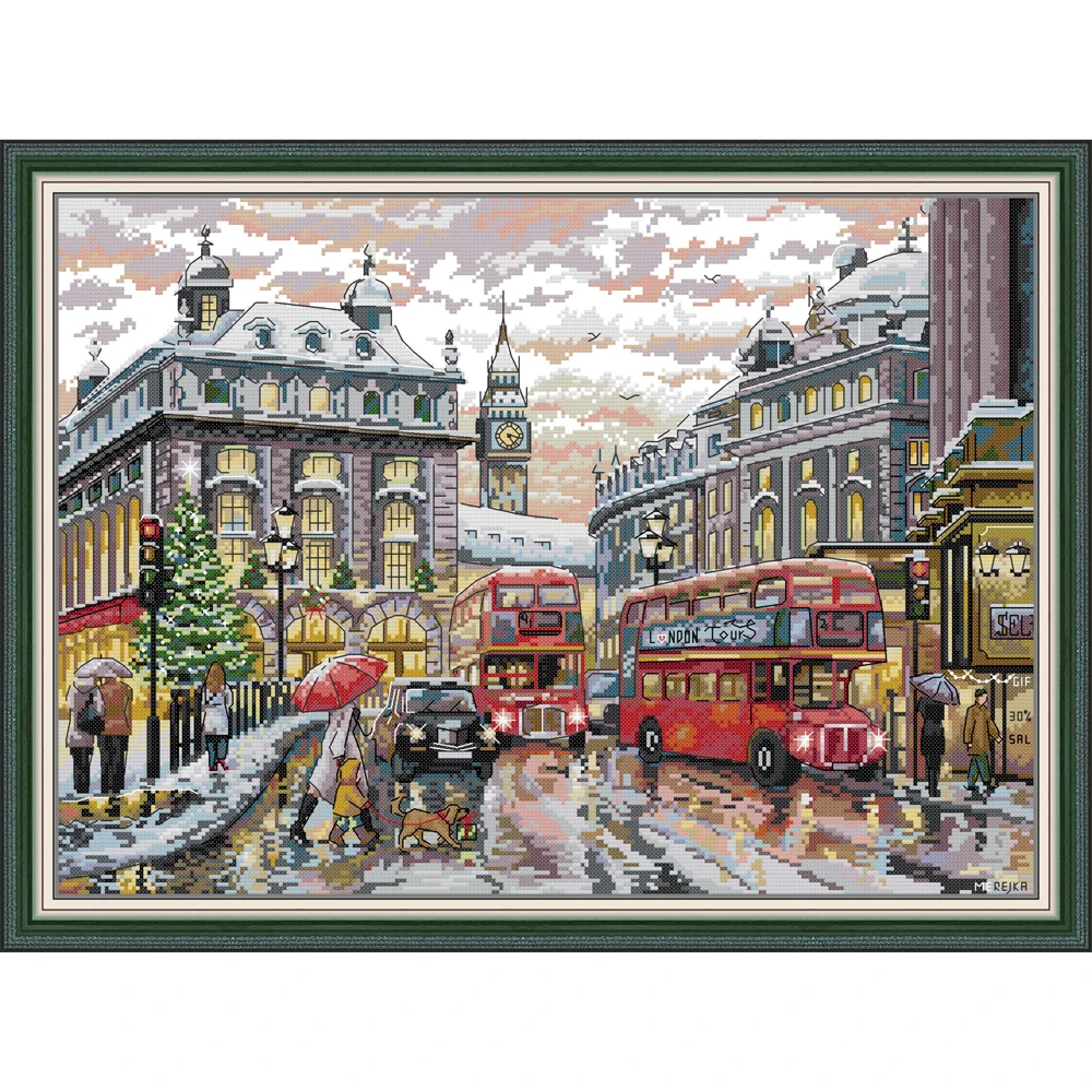 

Everlasting Love Street View 8 Chinese Cross Stitch Kits Ecological Cotton Printed Stampted 14CT 11CT Wedding Decoration