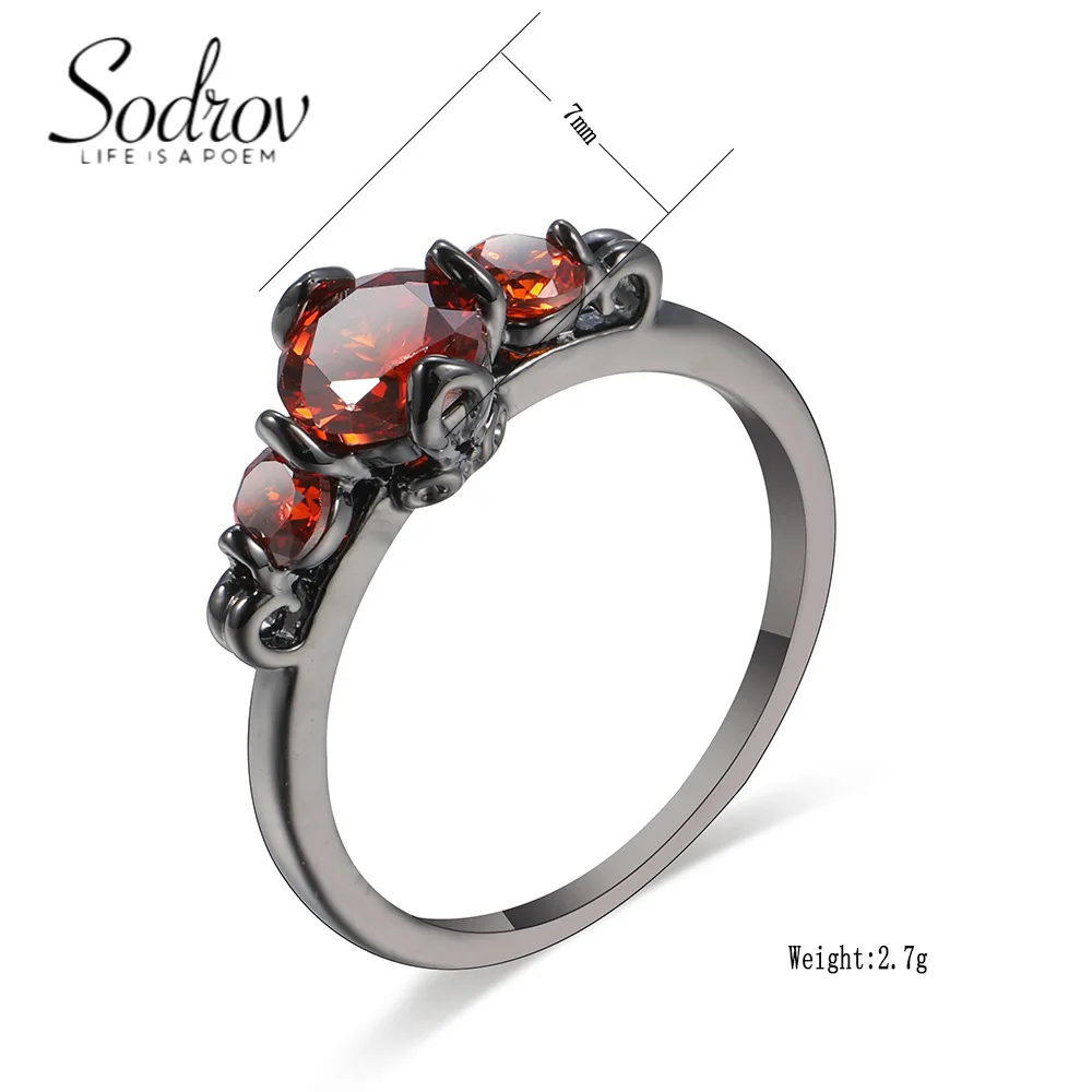 

SODROV Black Gold Plated Color Red Cubic Zirconia Statement Rings for Women