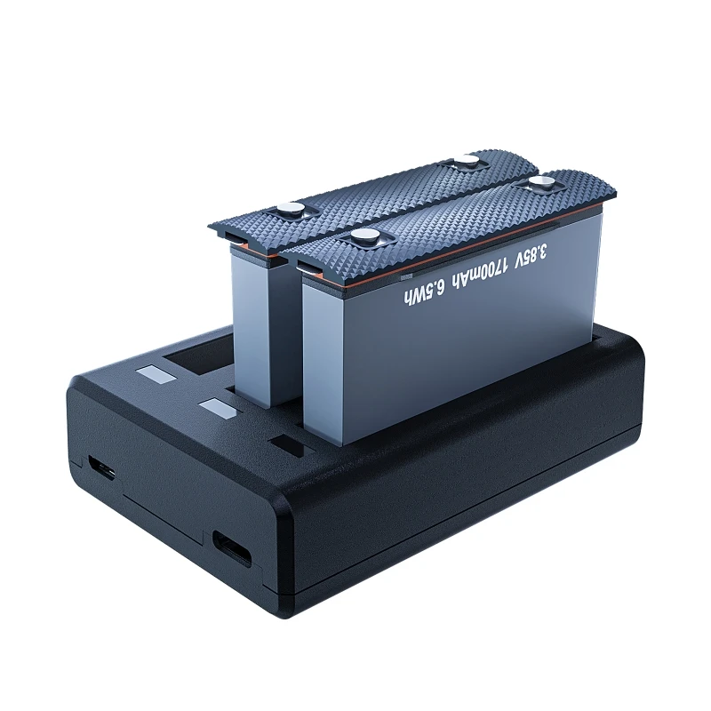 

High Capacity 1700mAh Polymer Battery 3.85V 6.5Wh 3-slot Battery Charger Dock Station with LED Light for insta 360 One X2 Camera