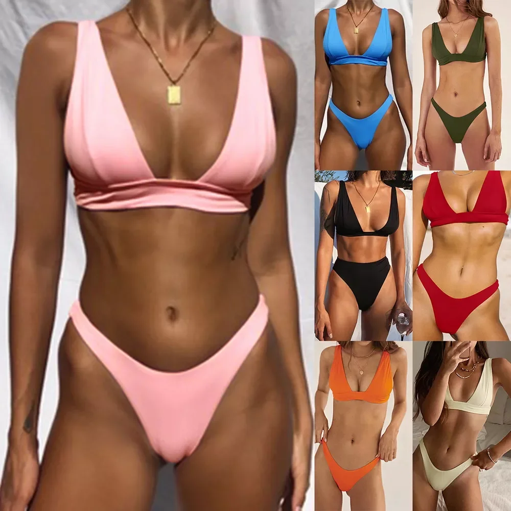 

Модный и популярный однотонный купальник бикини с разрезом летний женский модный сексуальный однотонный купальник бикини с разрезом