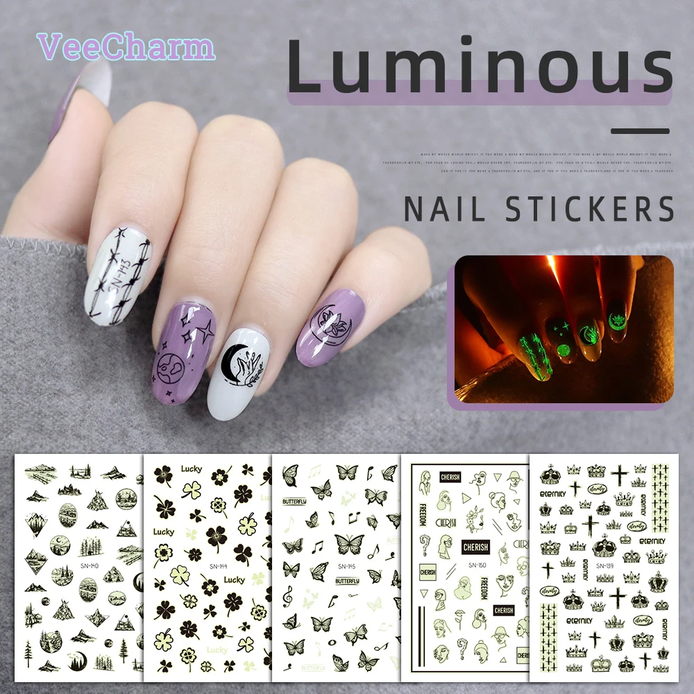 Светящиеся наклейки для ногтей VeeCharm элегантный дизайн женщин самоклеящиеся