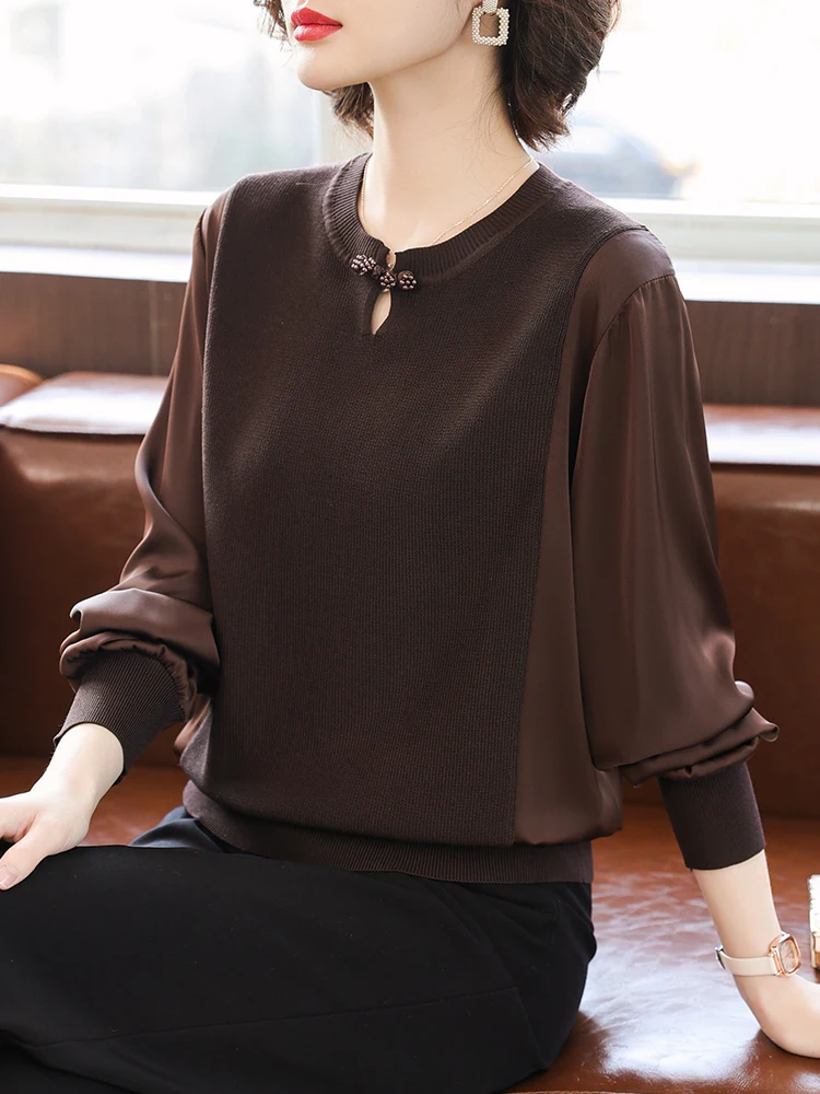 Mom Autumn clothes Knitted Top Clothes 2024 New Western Sle Bottoming Shirt Middle-Aged and Elderly Women clothes Spring an...