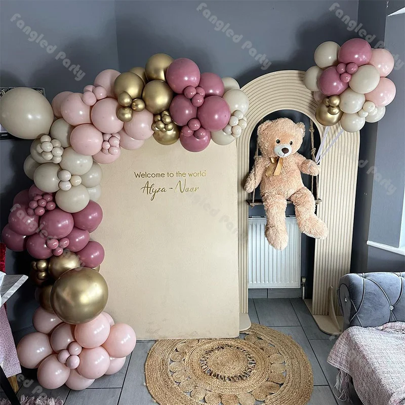 

147pcs Retro Balloon Arch Pink Sand Boho Bridal Shower Double Stuffed Birthday Backdrop Baby Shower Gender Reveal Wedding Decor