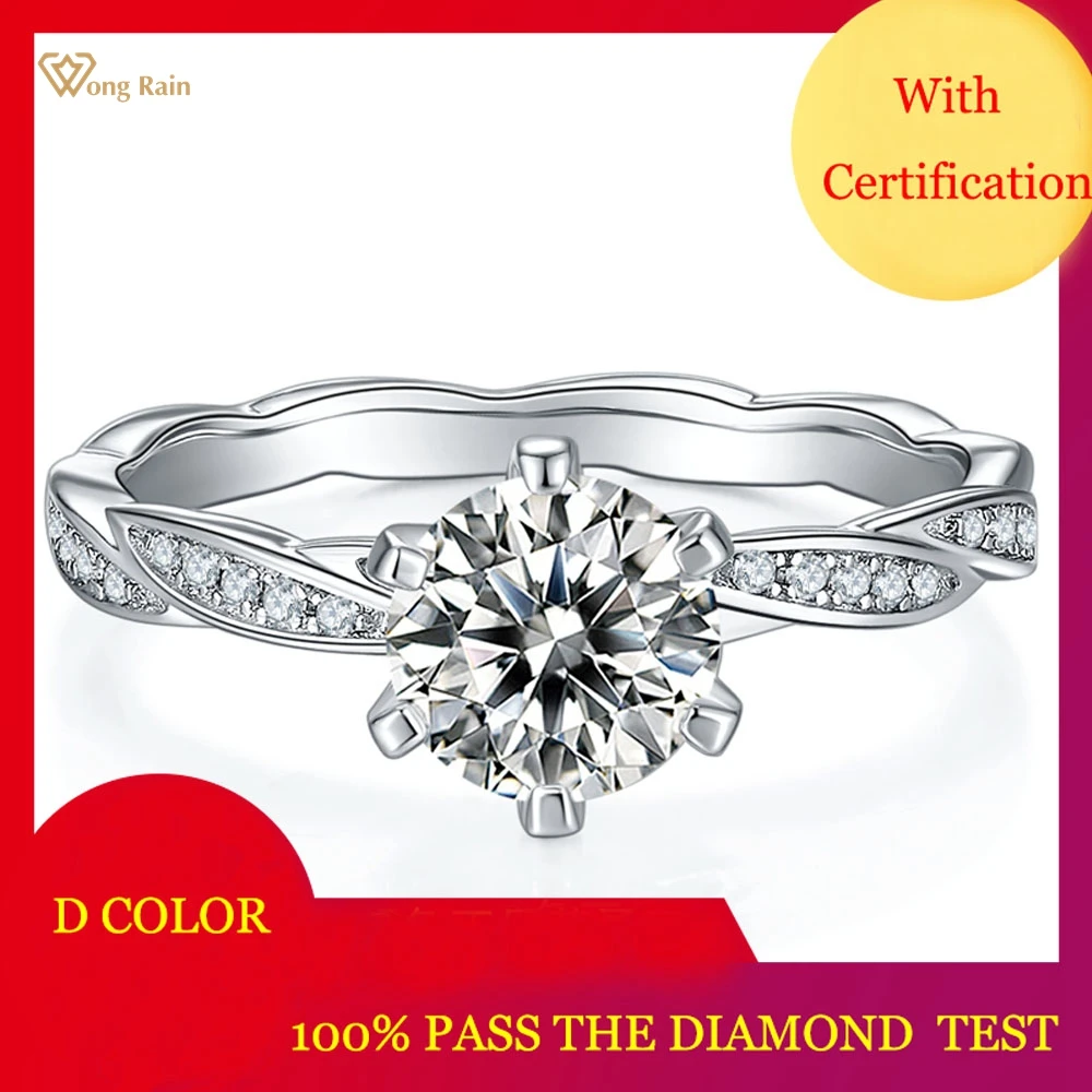 

Wong Rain Eternal 925 Sterling Silver VVS1 1CT D Color Real Moissanite Diamonds Engagement Ring For Women Fine Jewelry With GRA