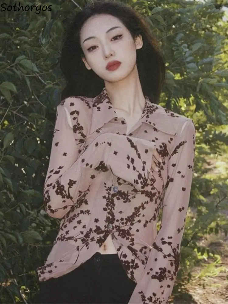 

Shirts Women Printing Korean Style Elegant Vintage Classic All-match Ladies Spring Daily Leisure Fashion Delicate Designed Ins