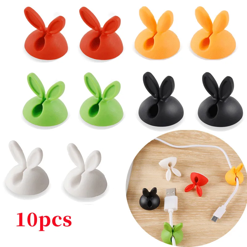 

10pcs Rabbit Ear Wire Fixer Wire Organizer Desktop Neat Organizer Keyboard Mouse Wire USB Charger Wire Stand Organizer Stand
