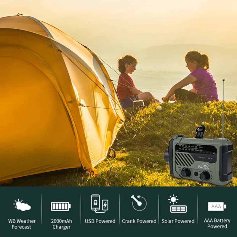 portable radio hand crank am fm noaa emergency 3 in 1 reading lamp flashlight solar charging 2000mah power bank for cell phone free global shipping