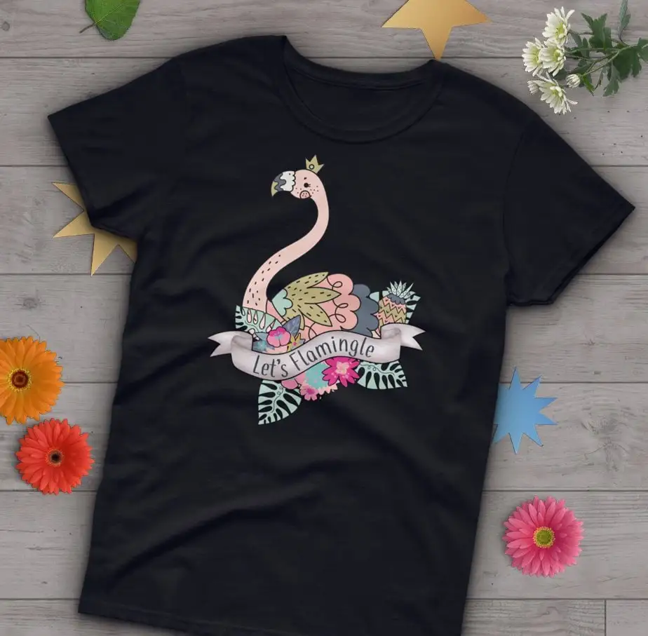 Футболка Let'S Flamingle для любителей фламинго милая розовая птица темно-синяя