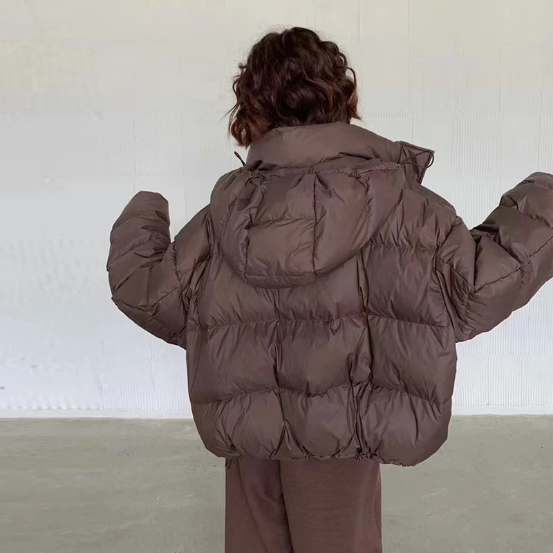 High quality Hooded puffer jacket Women 2022 Winter Warm Oversized Batwing sleeve down Short outwear Ladies INKEO 2O309jacket