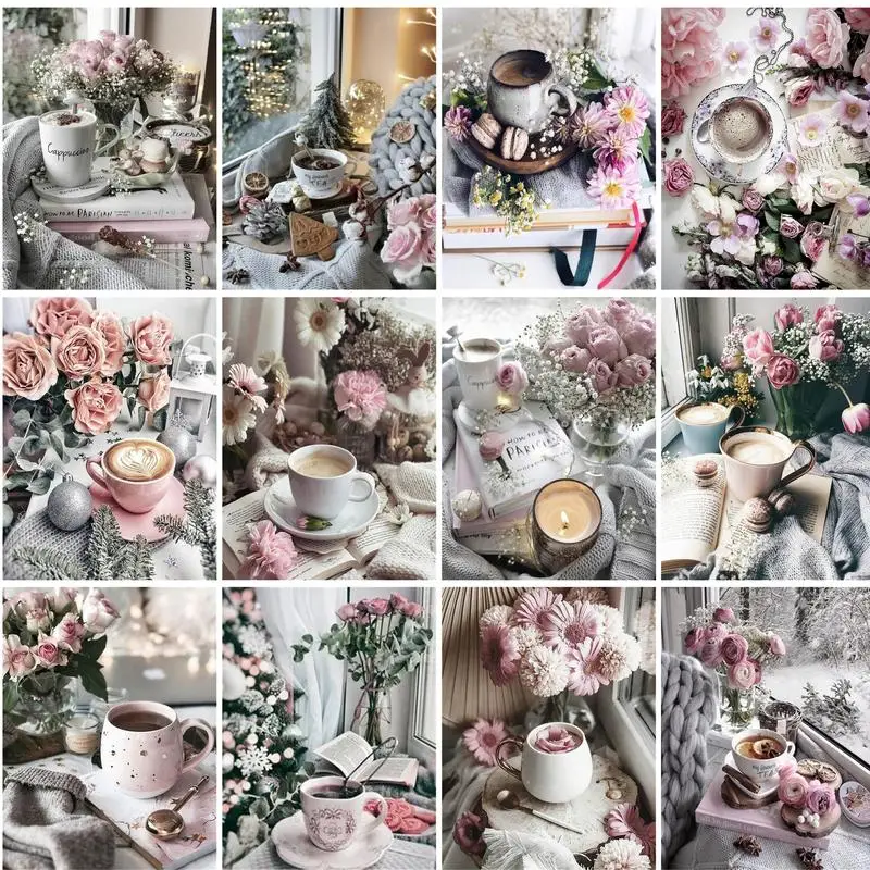 

RUOPOTY 5d Diamond Painting Flowers Art Kits Diamond Mosaic Cross Stitch Hand Embroidery Cup flower Decor For Home