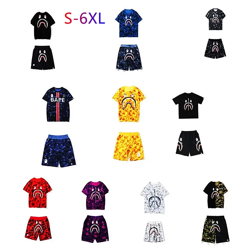

Men's and Women's Short Sleeve Shorts Set, Bape Shark Couple Short Sleeve T-Shirt Set 3D Digital Printing Beach Casual Wear