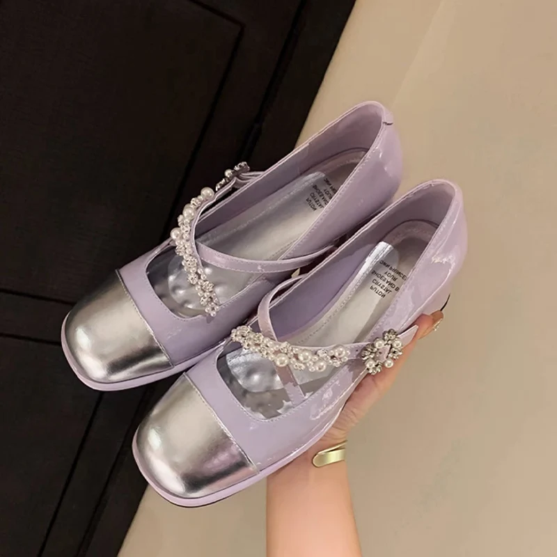 

Босоножки женские на среднем каблуке, милая Классическая обувь в стиле "Лолита", с ремешком, с бусинами, Летняя короткая искусственная кожа, школьные туфли