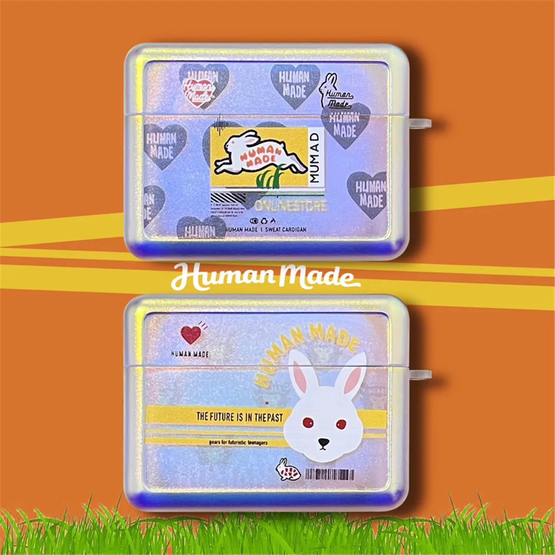 

HUMAN MADE Bluetooth headset Case for AirPods 1 2 3 2021 Pro Earphone Pro2nd Rabbit Laser flash powder box Headphone Cover