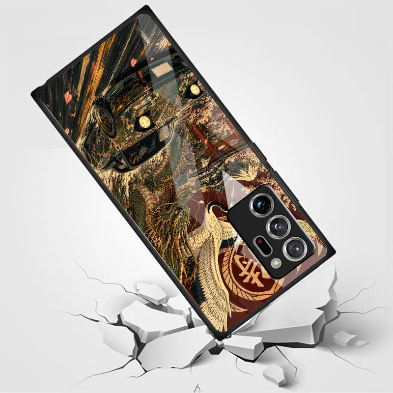 Фото Черный чехол для Samsung Galaxy Note 20 Ultra 5G 10 Plus 9 8 с закаленным стеклом, чехол для телефона M12 J7 Prime, неоново-белый, с изображением дракона и луны. №4