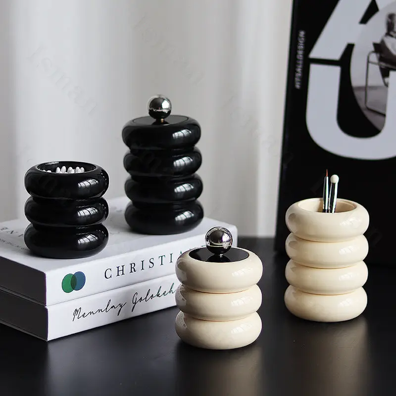 

Скандинавские стандартные керамические банки для хранения с крышкой, туалетный столик для макияжа, хлопковый органайзер, коробка, аксессуа...