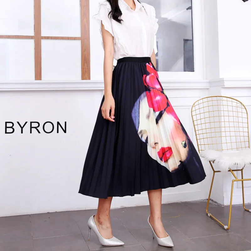 

Ready Stock Pleated Skirt Women Summe Print Women Girls Print Skirt Big Swing High Waist Casual Skirt