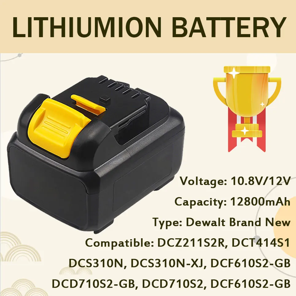 

2022 12800mAh Battery DCB120 Power Tool for Dewalt Backup 12V Rechargeable Li-Ion Battery DCS310S2 DCF815 DCL510 DCD710 DCF815N