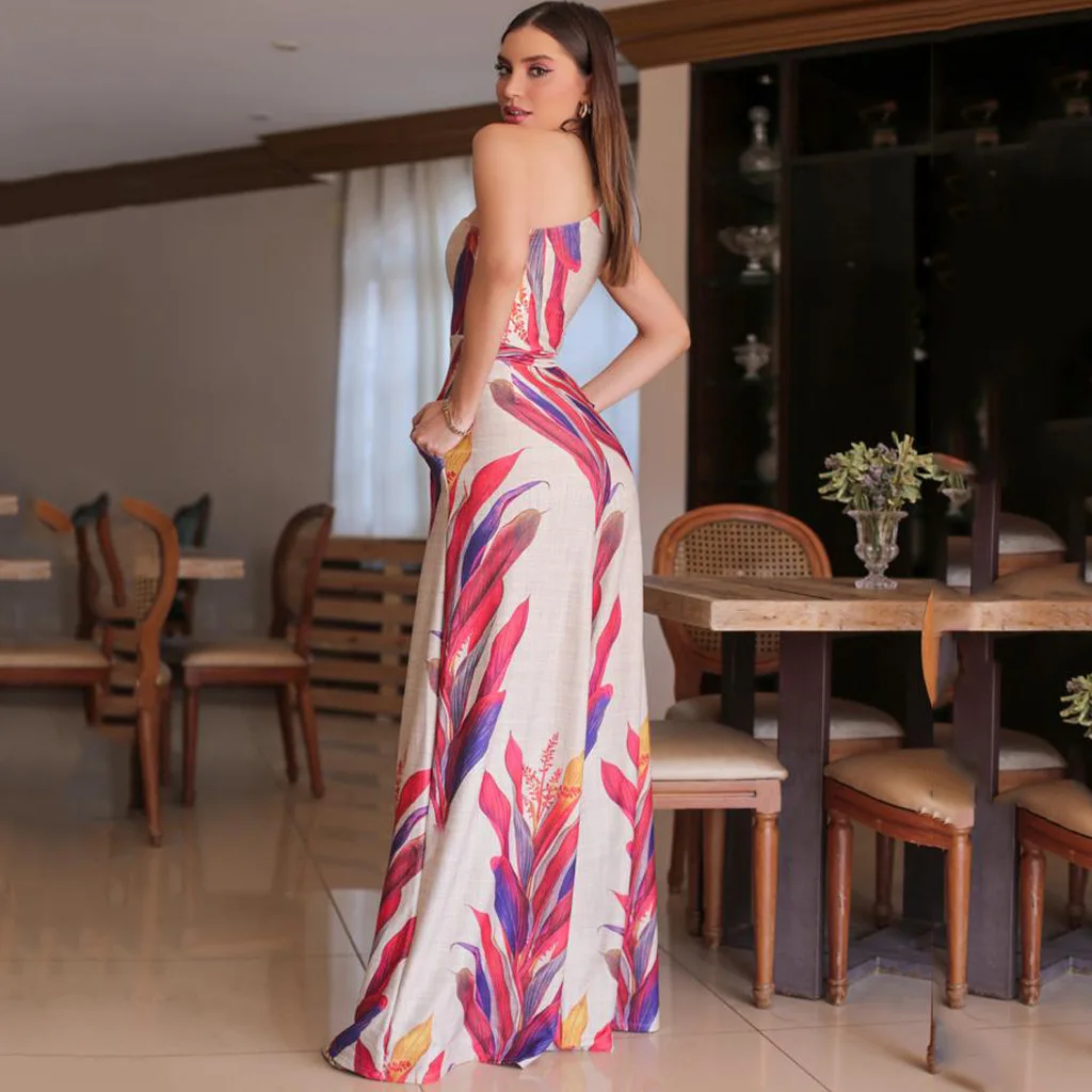 

2022 cross border new women's wear Amazon fashion one shoulder printed sleeveless dress sexy slim dress women's spring