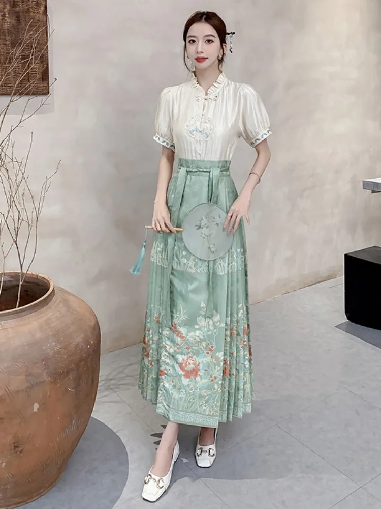 Женский летний комплект из двух предметов топ с коротким рукавом и юбка