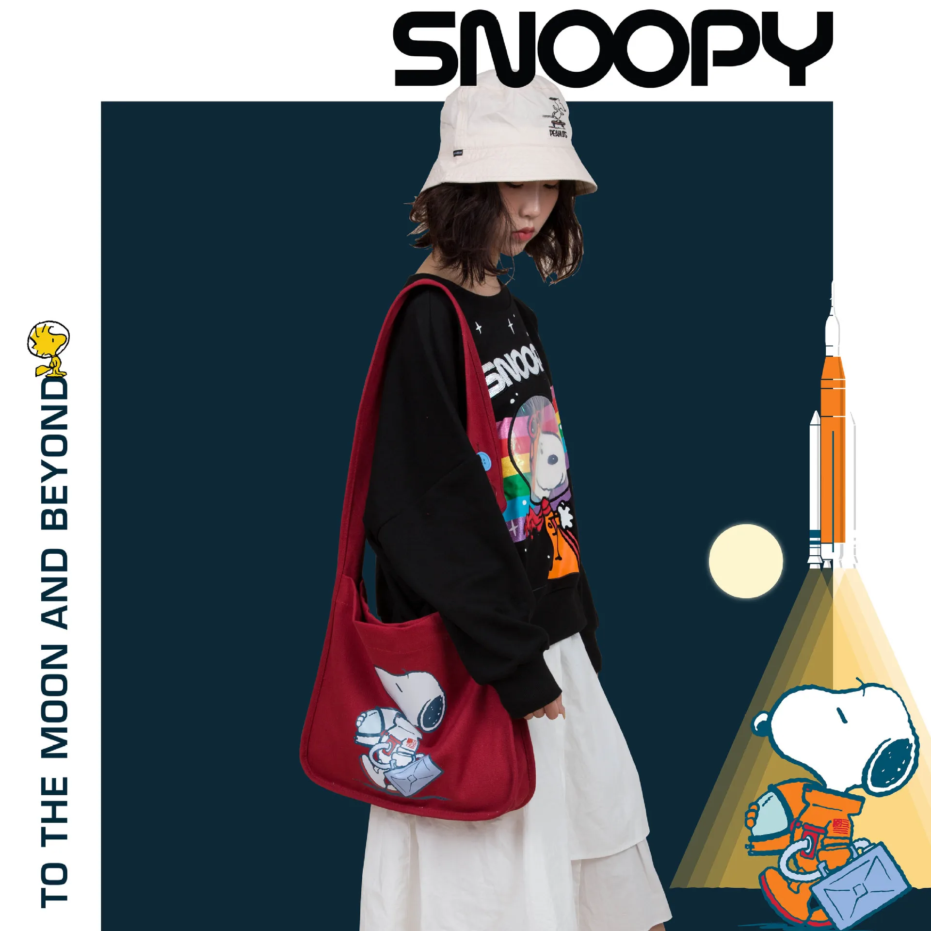 

Симпатичная оригинальная Холщовая Сумка SNOOPY с Лунной посадкой для годовщины, Студенческая вместительная сумка-мессенджер на одно плечо