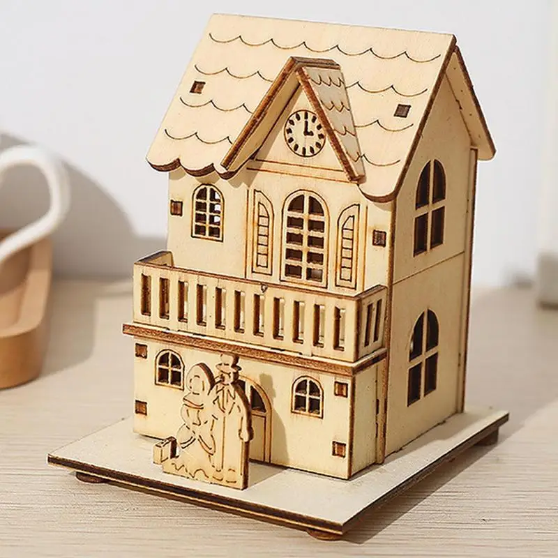 2025 Рождественский деревянный светящийся орнамент в виде кабины светодиодный