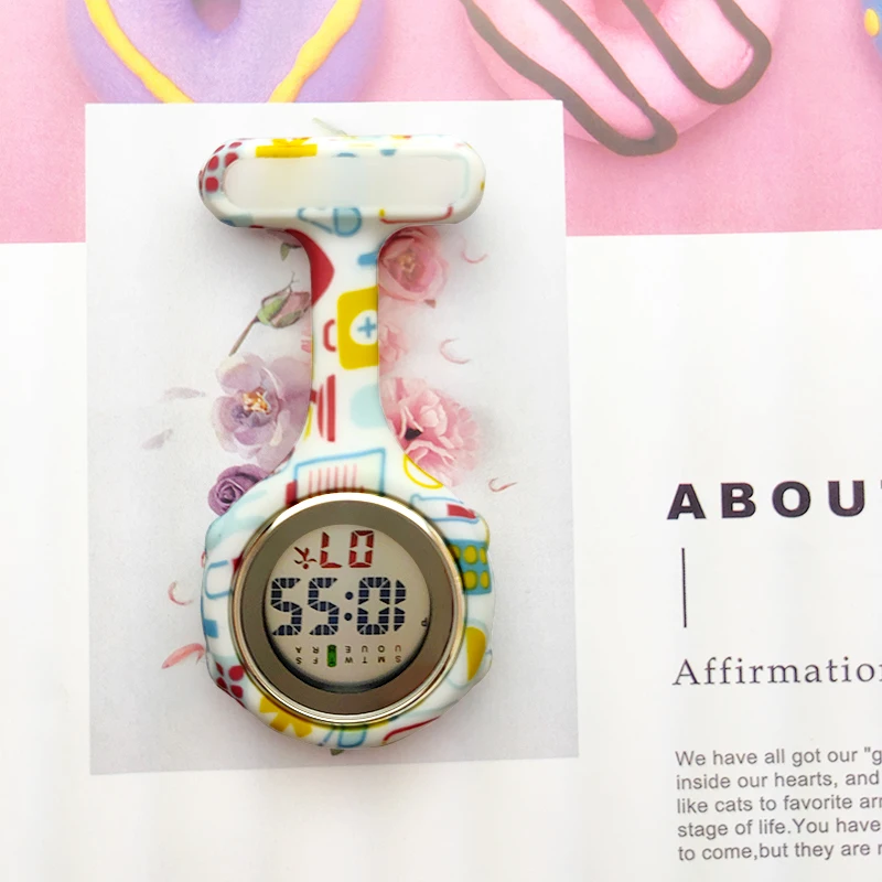 Digital Silicone Nurse Watches Fob Pocket Watch Brooch Lapel Timepiece Doctor Nurse Gift Printed Rubber Sleeve Clock Unisex