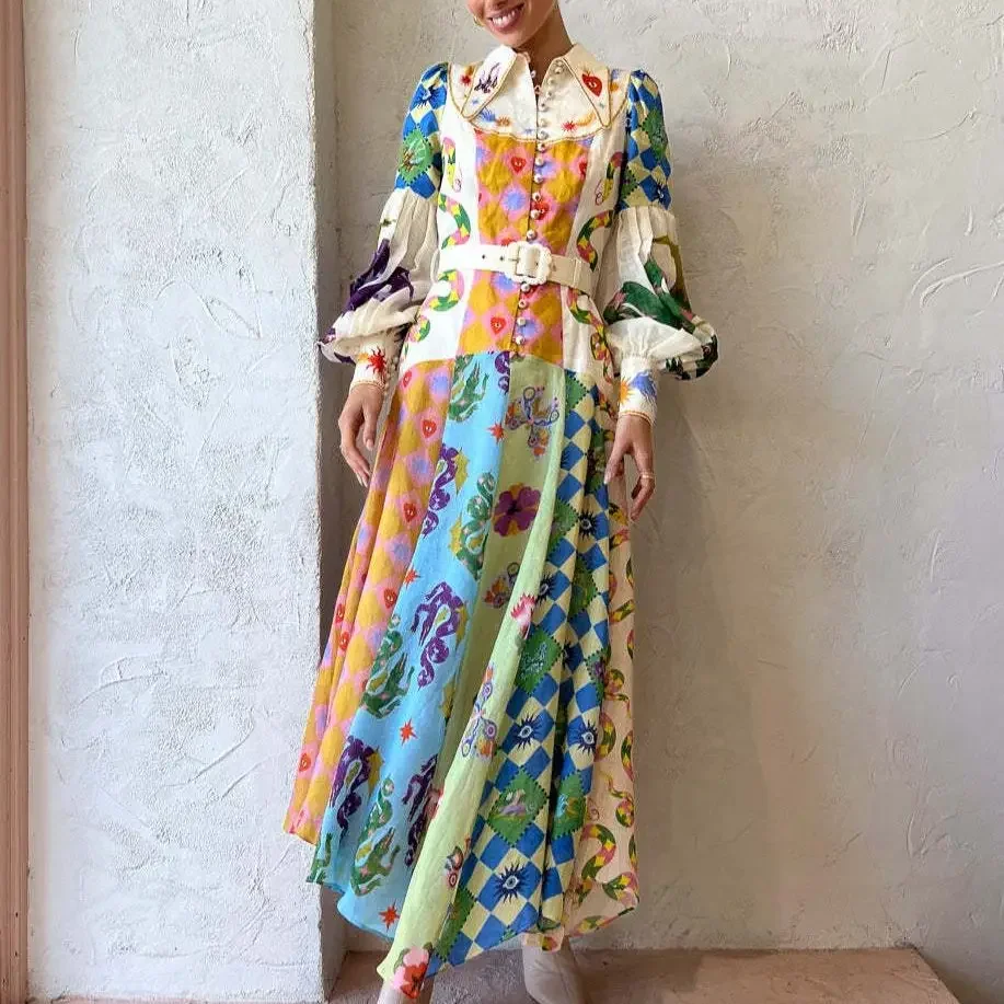 2024 модное и персонализированное платье с рукавами-фонариками граффити для