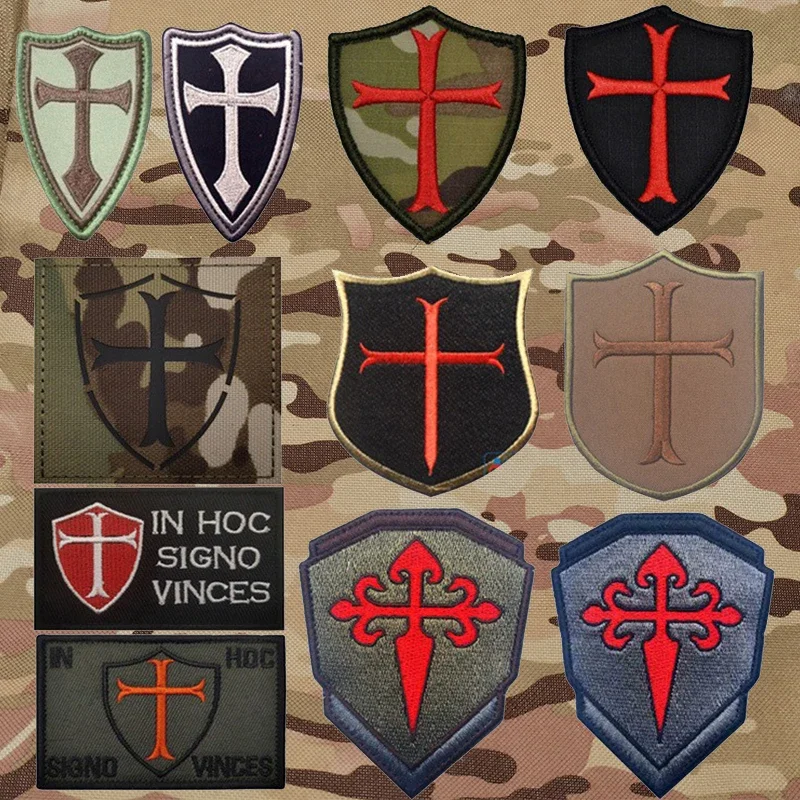 Красный крест рыцарь тамплиер щит вышивка нашивки эмблема аксессуар DIY наклейки