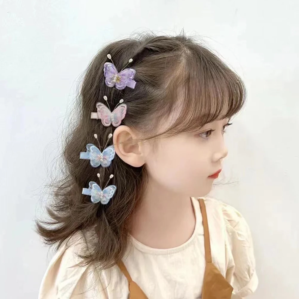 

2Pcs Embroidered Butterfly Hair Clips For Baby Girls Pearl Kids Hairpins Hair Accessories Exquisite Headwear Hair Clip Appliques