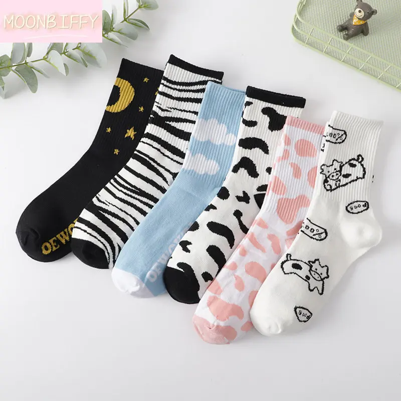 

Cartoon Cow Stripe Trend Female Socks Japanese Korean Style Lovely Fresh Breathable Comfortable Sock Girls Spring Autumn Fashion