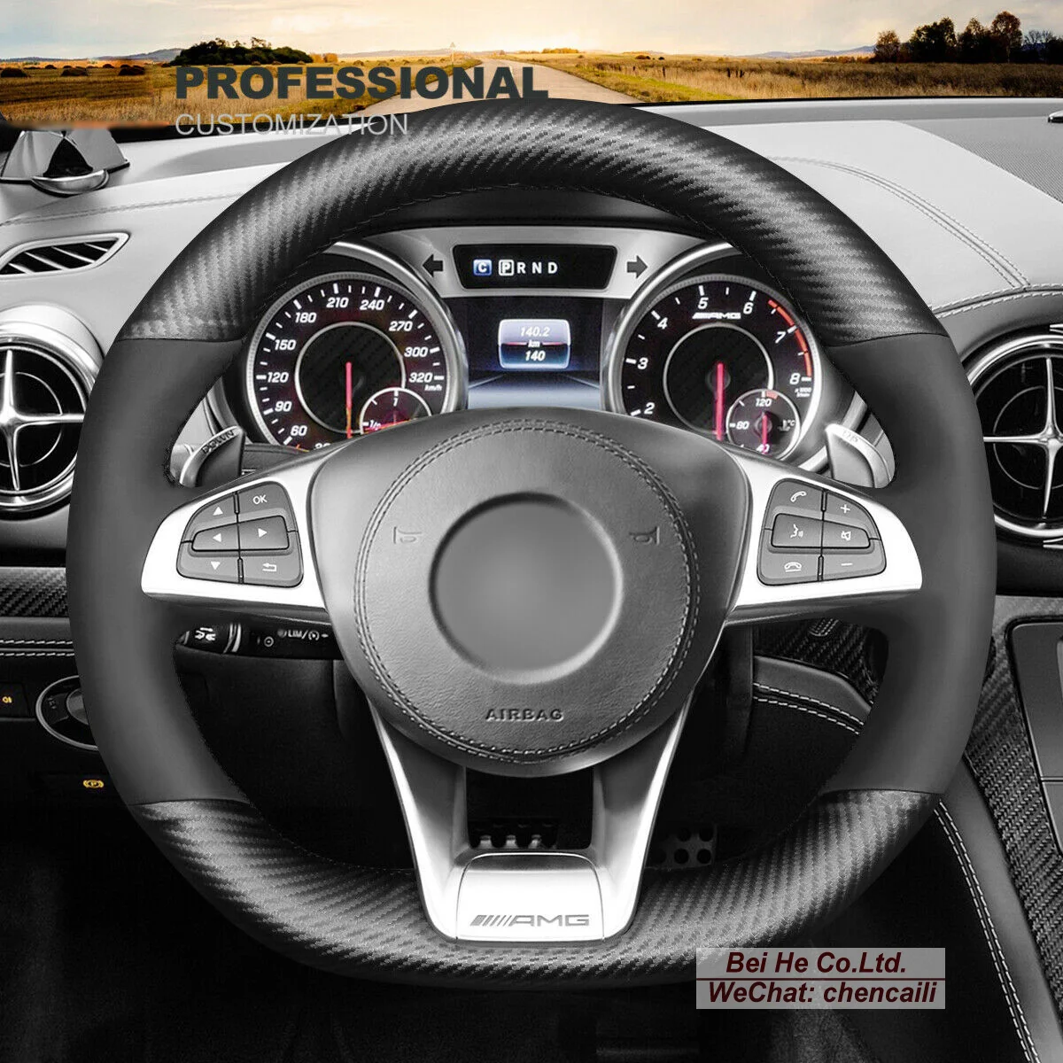 

Customized Non-slip Black PU Carbon Fiber Suede Car Steering Wheel Cover For Benz C190 R190 W205 C117 C218 Interior Accessories