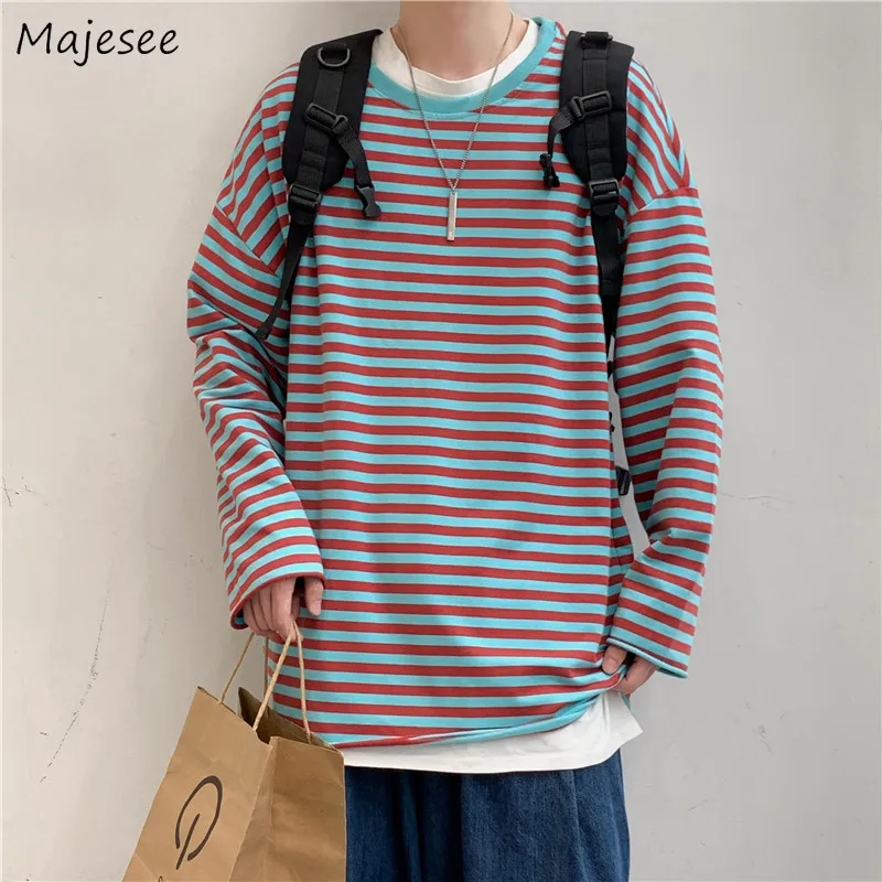 Мужские футболки с длинным рукавом в полоску круглым вырезом | Мужская одежда