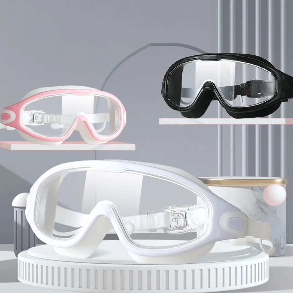 

Large Frame Swimming Goggles for Adults with Earplugs Swim Glasses Men Women Professional HD Anti-fog Goggles Silicone Eyewear