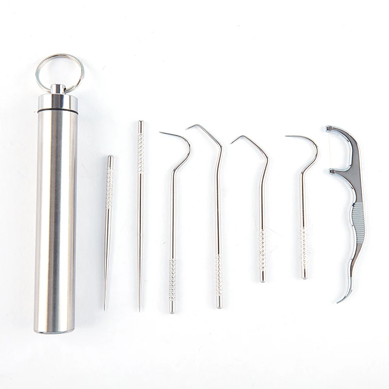 

7pcs Portable Stainless Steel Metal Toothpick Box Set For Outdoor Picnic Camp Reusable Environmental Protection With Holders