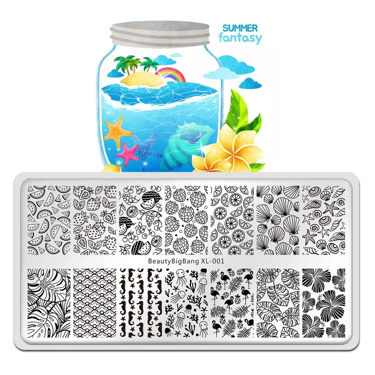 Beauty Big Bang Nail Stamping Plates New Summer Wave Whale Dolphin Fruit Theme Stainless Steel Mold Nail Art Stencil Template