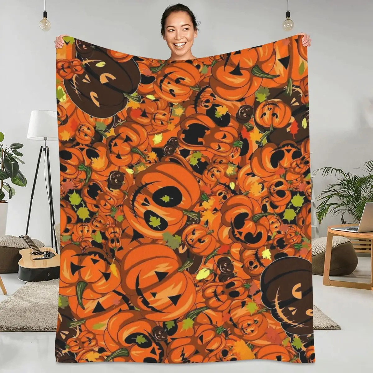 Фланелевые одеяла на Хэллоуин с ужасным рисунком летучей мыши тыквы оранжевые