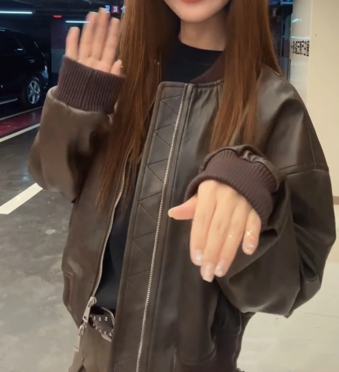 Shenzhen European Goods 2023 Autumn New Genuine Leather Women clothes Stand Collar Sheepskin Bomber jacket Outerwear ...