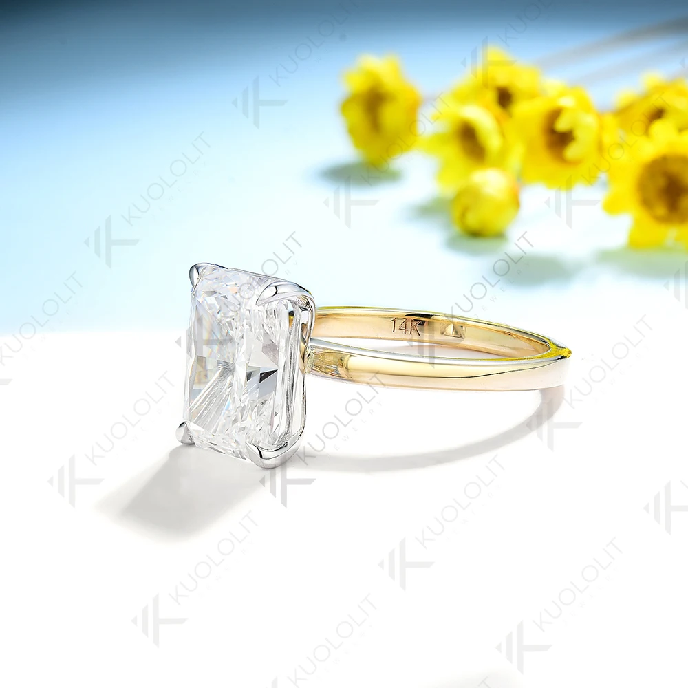 Кольца Kuololit с муассанитом 4 карата для женщин двухцветные однотонные из желтого