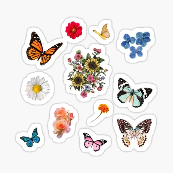 

Flowers And Butterflies Sticker Pack 5PCS Stickers for Cute Home Window Laptop Living Room Background Stickers Wall Cartoon