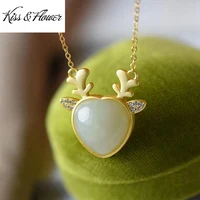 kissflower nk261 fine jewelry wholesale fashion woman girl bride mother birthday wedding gift antlers heart 24kt gold necklace