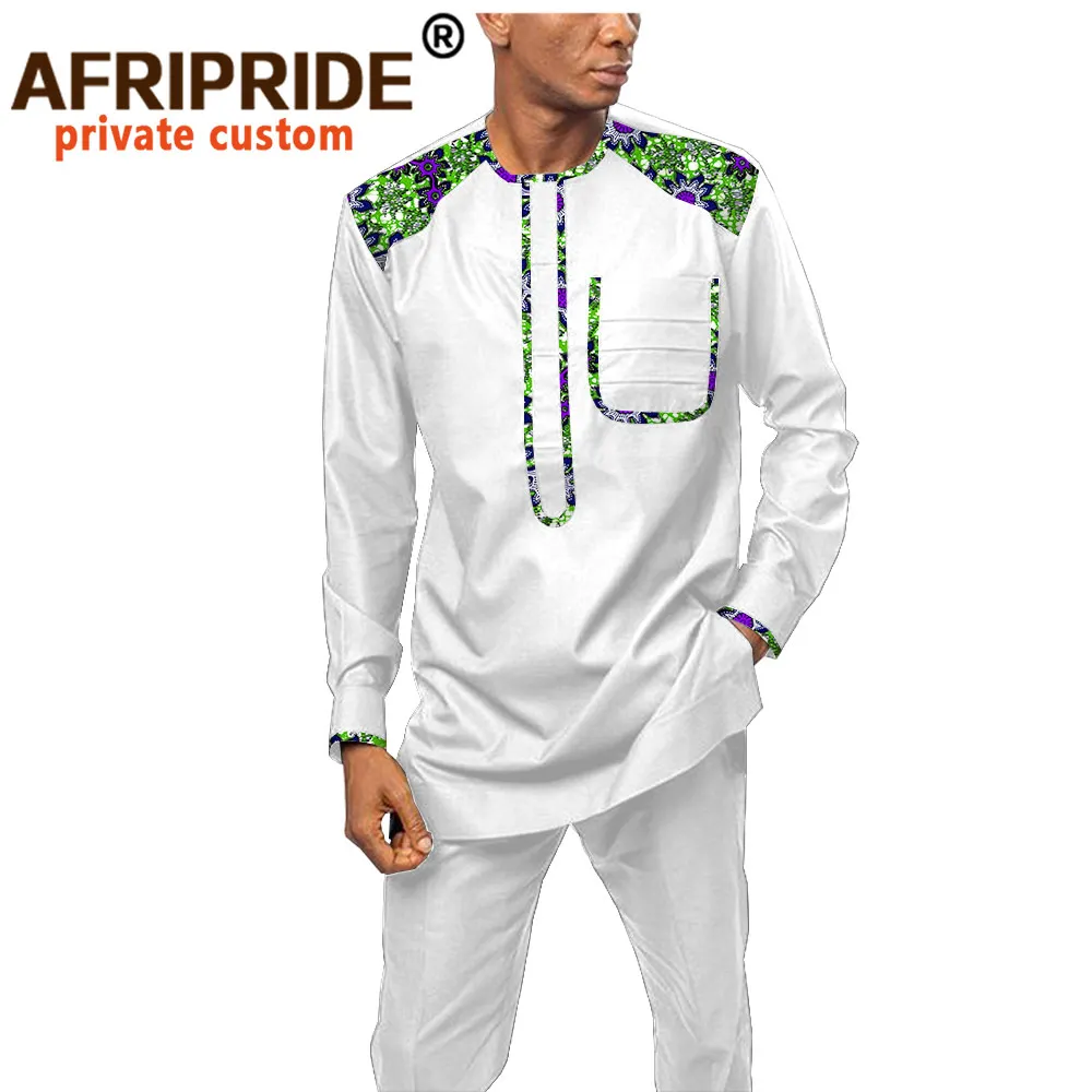 Dashiki Men African Clothing Print Shirts and Ankara Pants Set Tribal Tracksuit Outwear Wax Attire 2 Piece AFRIPRIDE A1916062